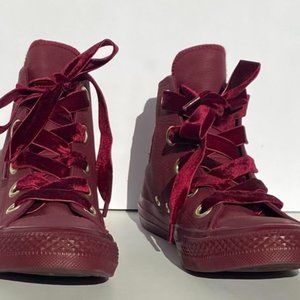 Converse Limited Edition Leather Burgundy High Tops with Velvet Laces Sz 8